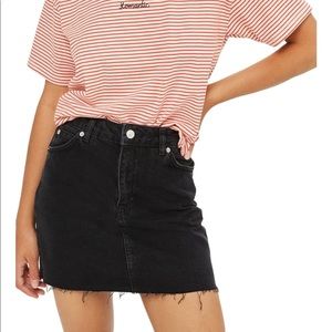 TOPSHOP Frayed Hem Black Denim Miniskirt